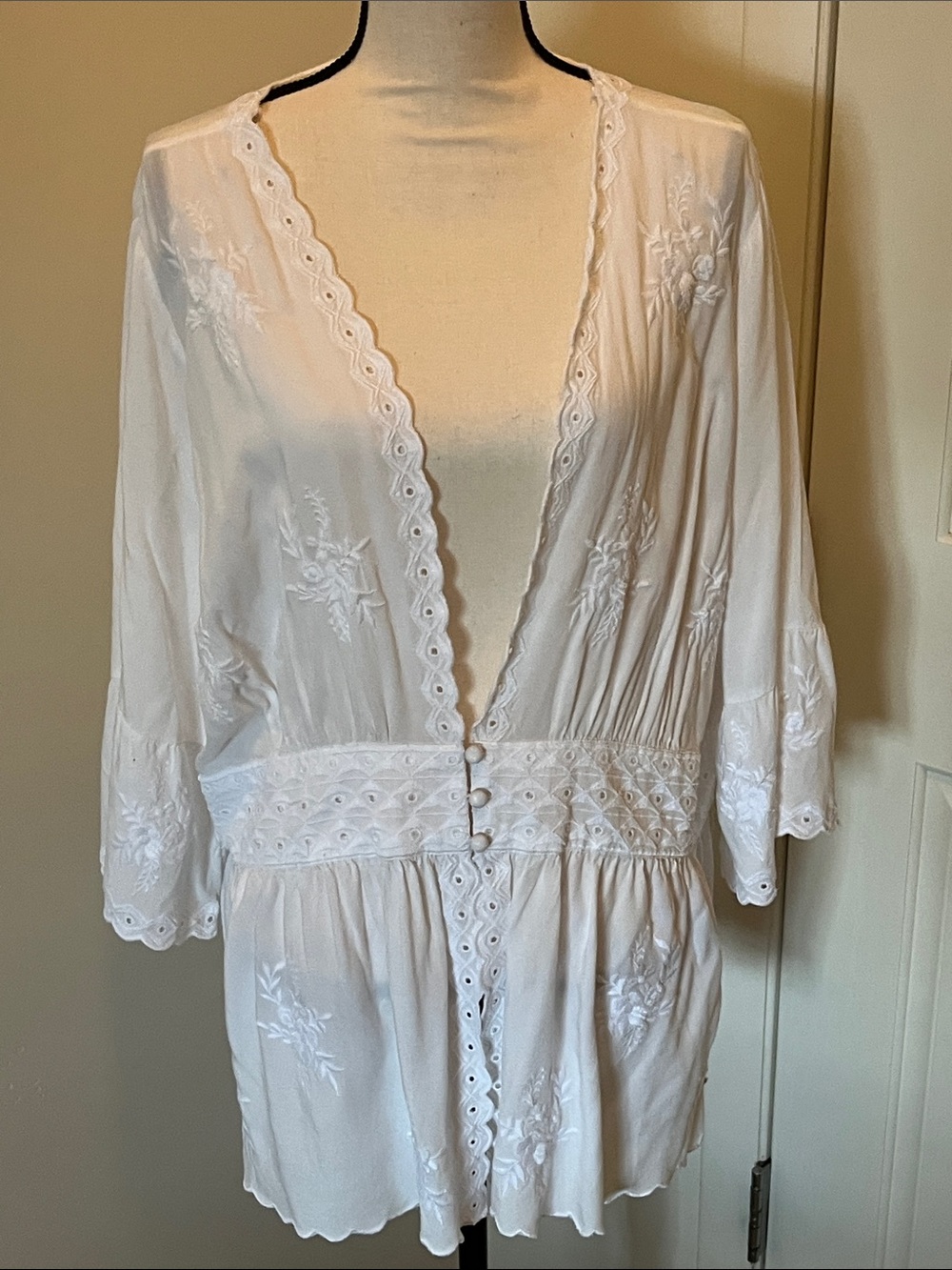 Soft Surroundings White Embroidered Button-Front Top Size 1X